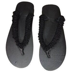 Beaded Flip Flops for Women Summer Style Sandals - (Black)